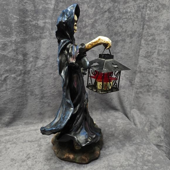 DWK Gothic Grim Reaper Holding Tealight Candle Lantern Statue Removable Scythe - Picture 6 of 14